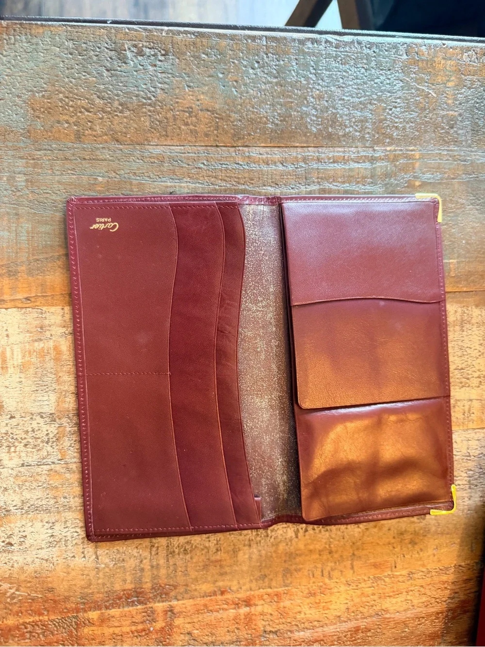 Cartier Brown Leather Long Wallet with Gold Corner Accents